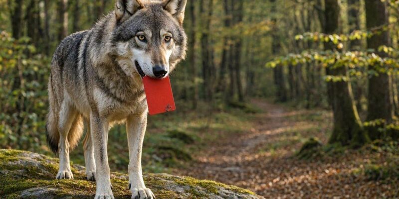 Europese wolf met rode kaart